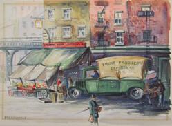 Untitled (Fruit Truck In Market Scene)