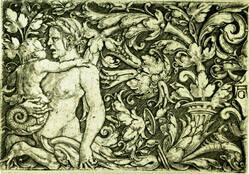 Foliated scroll with female centaur
