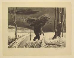 Untitled (man carrying bundle of sticks in the snow)