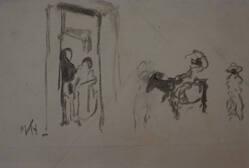 Sketch of figures in a doorway