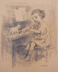 A Child at a Piano with a Kitten
