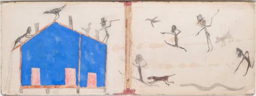 Untitled (multiple figures with blue house)
