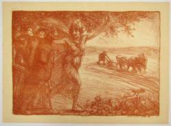 untitled (Marianne leads line of French prisoners into field being plowed)