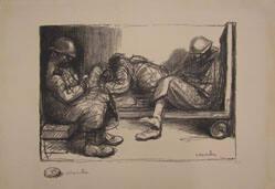 Untitled (three soldiers sleeping on a railroad cart)