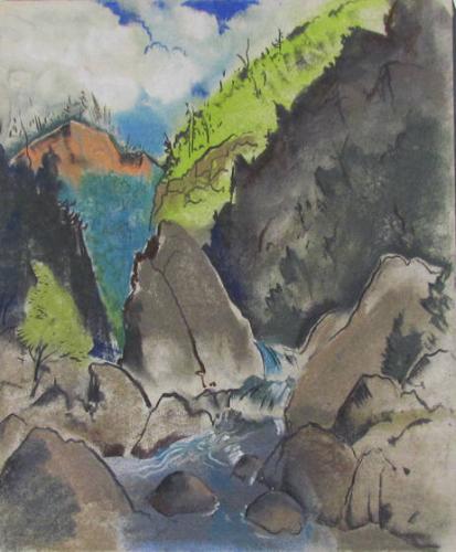 Untitled (Waterfall In Mountain Landscape)