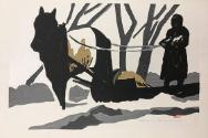 Horse pulling sled