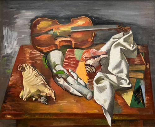 Surrealist Still Life with Violin and Plaster Hand