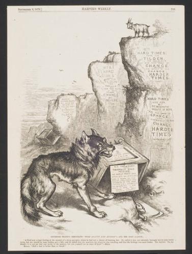 Governor Tilden's Democratic "Wolf (Gaunt and Hungry)" and the Goat (Labor), (from Harper's Weekly, September 9, 1876)