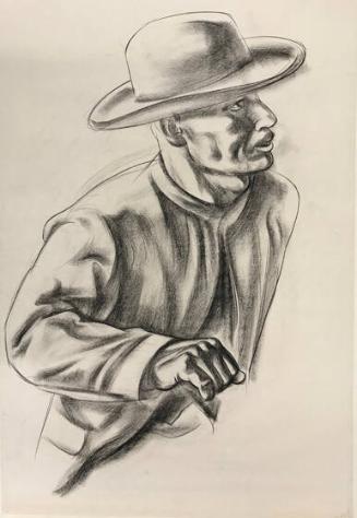 Untitled (man with hat), drawing for the mural The Importance of San Antonio in Texas History