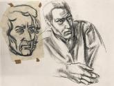 Untitled (two heads and a hand), drawing for the mural The Importance of San Antonio in Texas History
