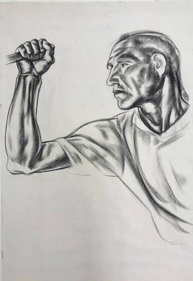 Untitled (man with right arm bent), drawing for the mural The Importance of San Antonio in Texas History