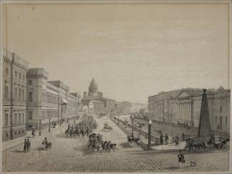 View of Saint Petersburg, “Large Sea Street” with the building of the headquarters of the Chevalier Guard Regiment
